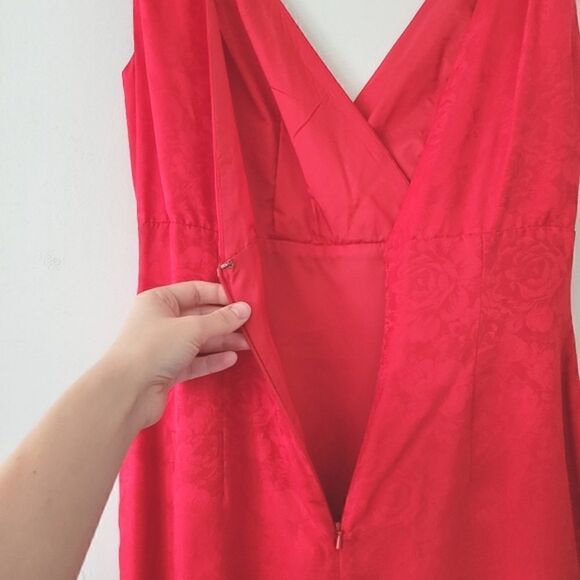 Oleg Cassini 100% Silk Dress Bright Red  Vintage 8 - Picture 6 of 9